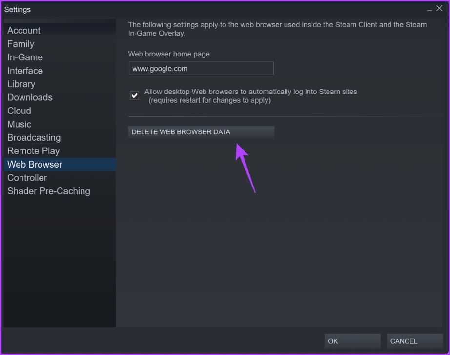 Delete-Web-Browser-Data أفضل 7 طرق لإصلاح مشكلة الشاشة السوداء في مكتبة Steam على Windows 11