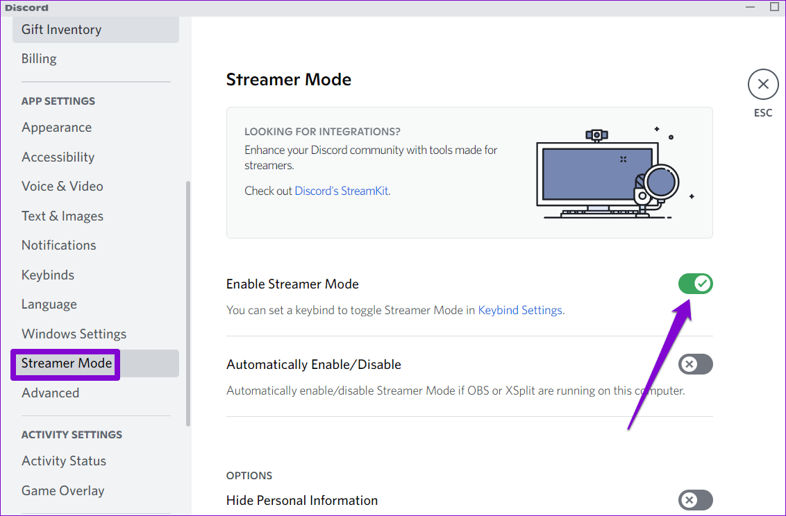 Disable-Streamer-Mode-in-Discord أفضل 7 طرق لإصلاح عدم عمل بحث Discord على Windows