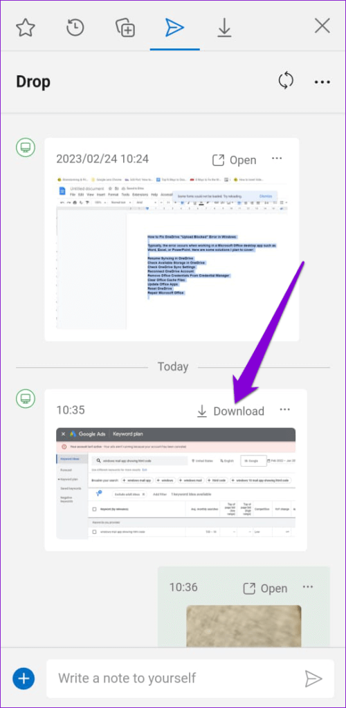 Download-File-From-Microsoft-Edge-Drop-Panel-Android-500x1024-1 كيفية استخدام ميزة Drop على Microsoft Edge لمشاركة الملفات بين الأجهزة