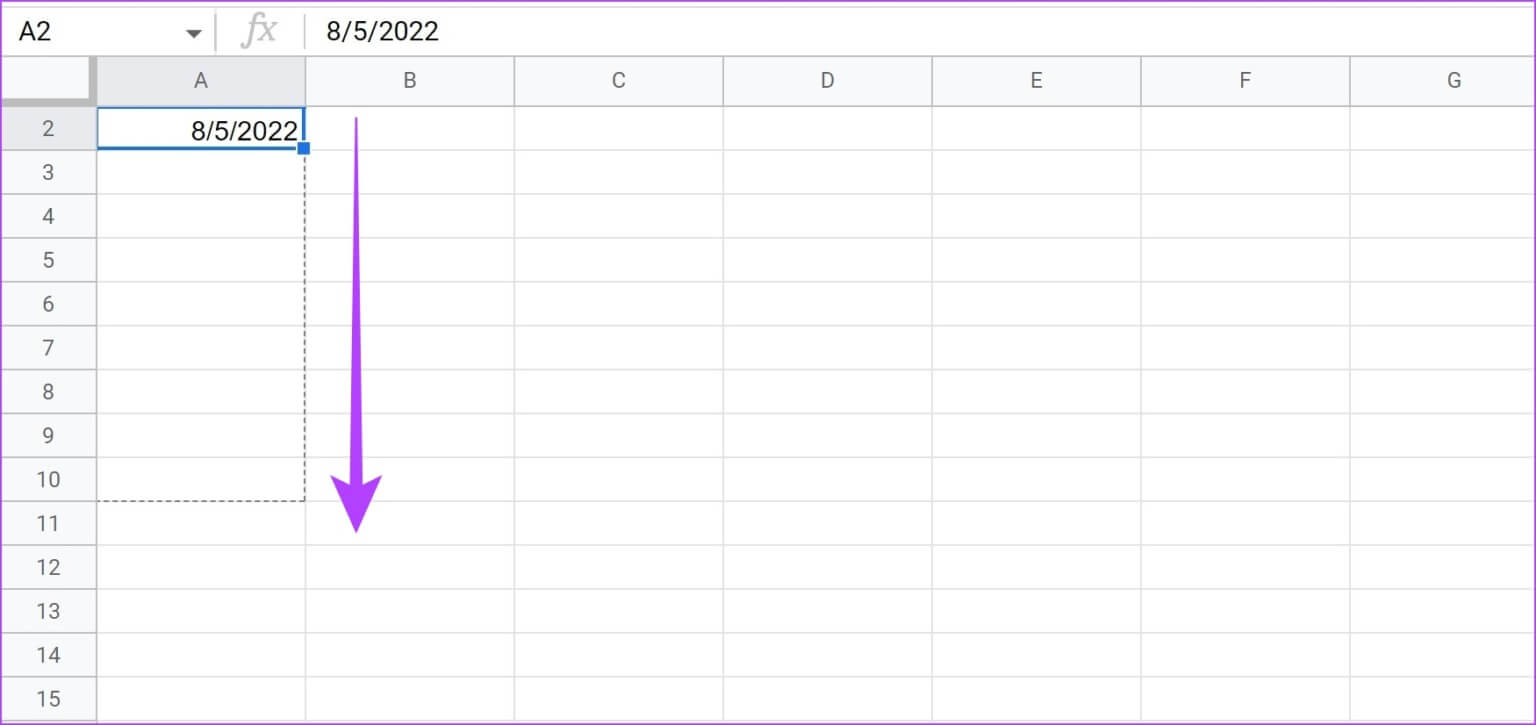 Drag-to-Cell-1536x725-1 3 طرق سهلة لإضافة التواريخ تلقائيًا في Google Sheets