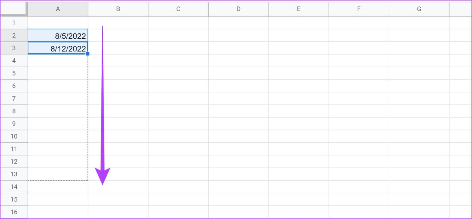 Drag-to-Desired-Column-1536x714-1 3 طرق سهلة لإضافة التواريخ تلقائيًا في Google Sheets
