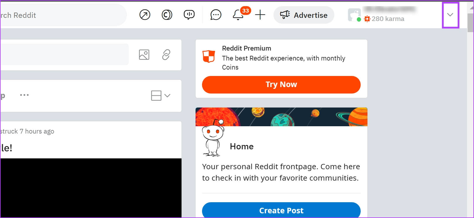 Dropdown-Next-to-Profile كيفية مشاهدة المنشورات والتعليقات المحفوظة على Reddit (الكمبيوتر الشخصي والجوال)