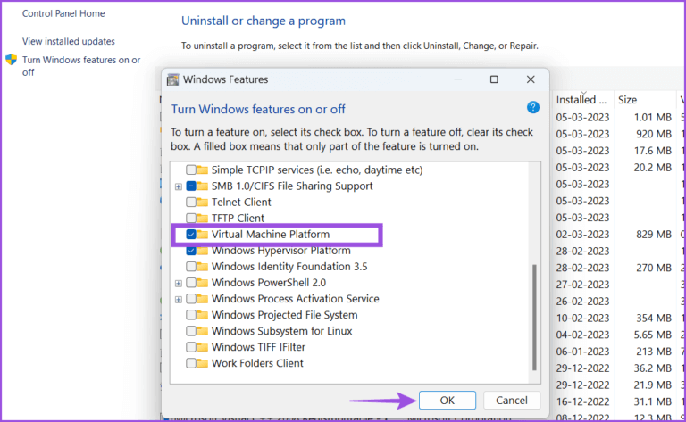 Enable-Virtual-Machine-Platform-3-768x473-1 أفضل 7 طرق لإصلاح عدم عمل نظام Windows الفرعي لـ Android على Windows 11