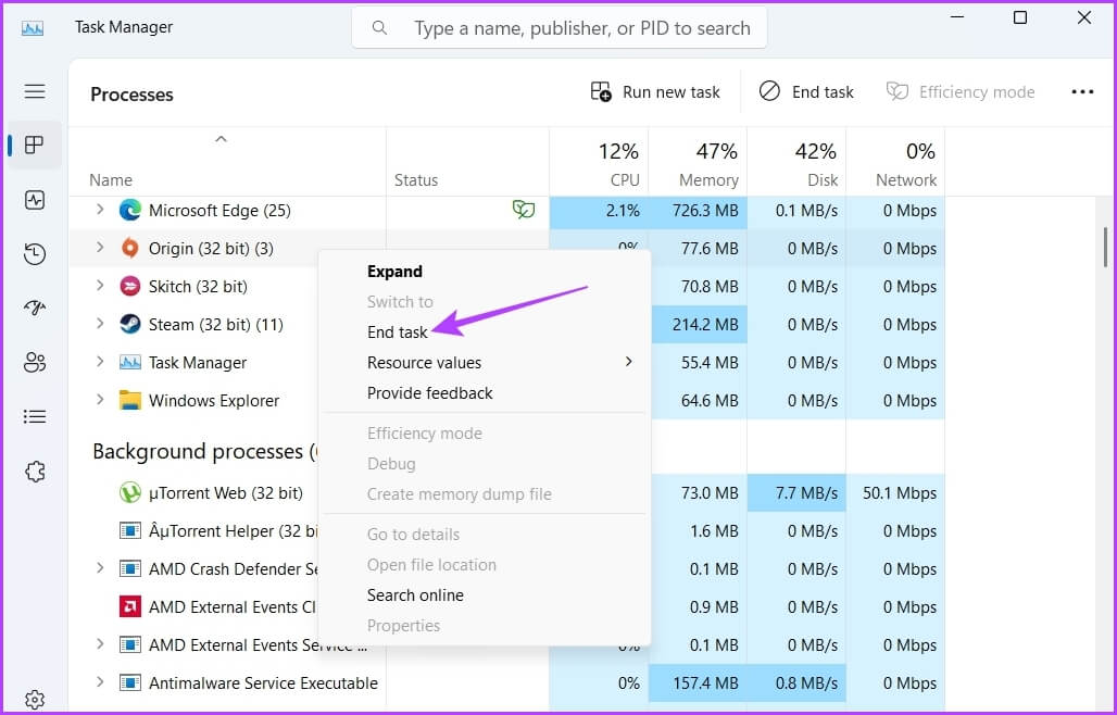 End-Task-option أفضل 7 طرق لإصلاح مشكلة الشاشة السوداء في مكتبة Steam على Windows 11