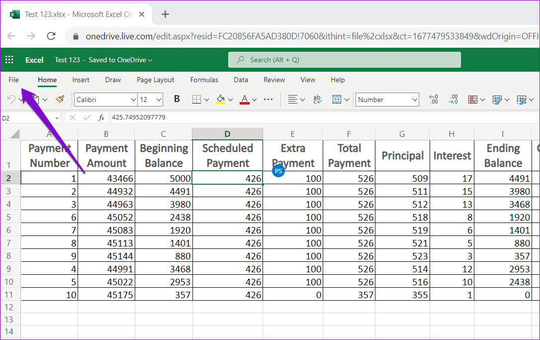 File-Menu-in-Excel-for-Web كيفية استخدام سجل الإصدارات في Microsoft Excel