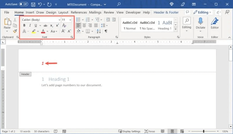 Format-Page-Number-Font-800x463.jpg كيفية إضافة وتنسيق أرقام الصفحات في Word