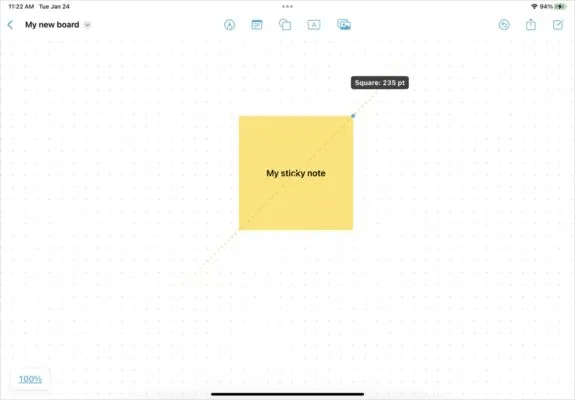 Freeform-iPad-Resize-Sticky-Note-575x400.jpg كيفية استخدام تطبيق Apple Freeform على iPhone و iPad و Mac