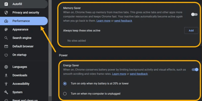 Google-Chrome-Energy-Saver-Memory-Saver-800x399.png ما هو وضع الكفاءة في Windows 11 وكيفية تمكينه