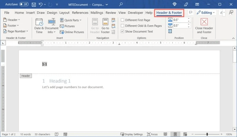 Header-Footer-Tab-Word-800x463.jpg كيفية إضافة وتنسيق أرقام الصفحات في Word