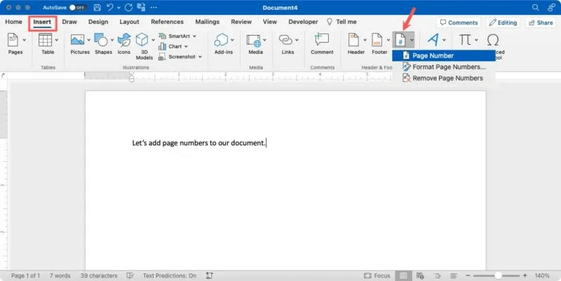 Insert-Page-Number-Word-Mac-800x401.jpg كيفية إضافة وتنسيق أرقام الصفحات في Word