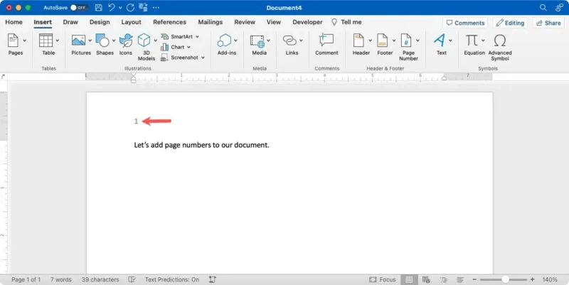 Inserted-Page-Number-Word-Mac-800x401.jpg كيفية إضافة وتنسيق أرقام الصفحات في Word