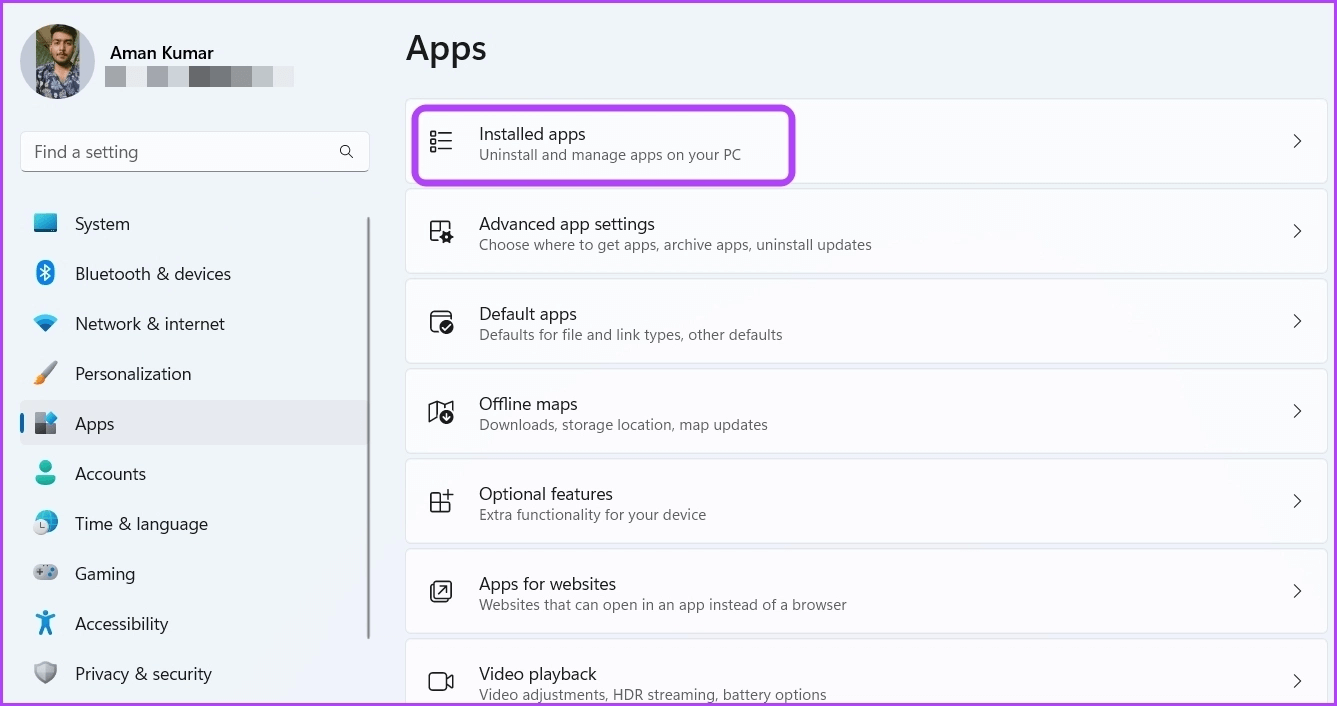 Installed-Apps-4 5 طرق سريعة لإلغاء تثبيت البرامج على Windows 11