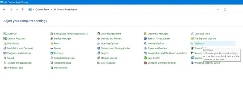 Laptop-Keyboard-Not-Working-Control-Panel-Open-Keyboard-Settings-800x348.jpg لوحة مفاتيح الكمبيوتر المحمول لا تعمل؟ جرب هذه الإصلاحات