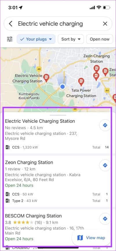 List-of-charging-stations- كيفية البحث عن محطات شحن السيارات الكهربائية على Google Maps على Android و iPhone