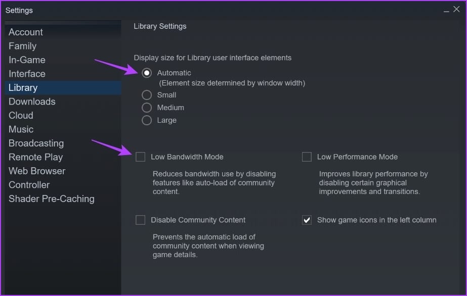 Low-Bandwidth-Mode-box أفضل 7 طرق لإصلاح مشكلة الشاشة السوداء في مكتبة Steam على Windows 11