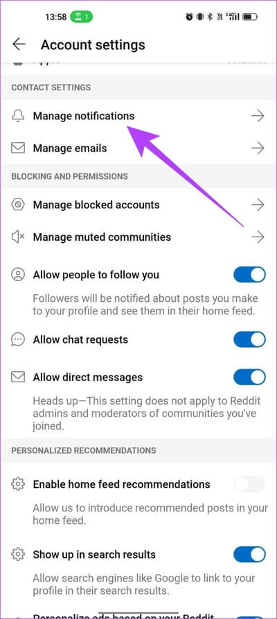 Manage-Notifications كيفية إيقاف المنشورات الموصى بها في موجز Reddit