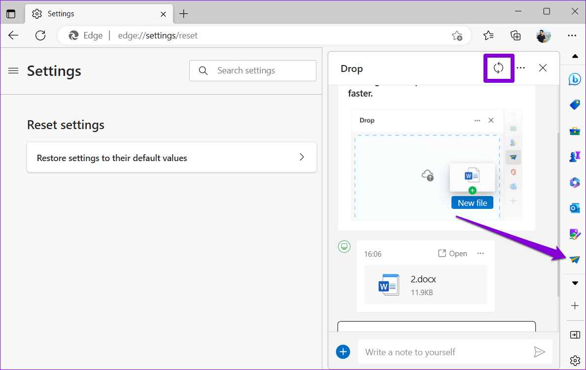 Microsoft-Edge-Drop-Panel كيفية استخدام ميزة Drop على Microsoft Edge لمشاركة الملفات بين الأجهزة