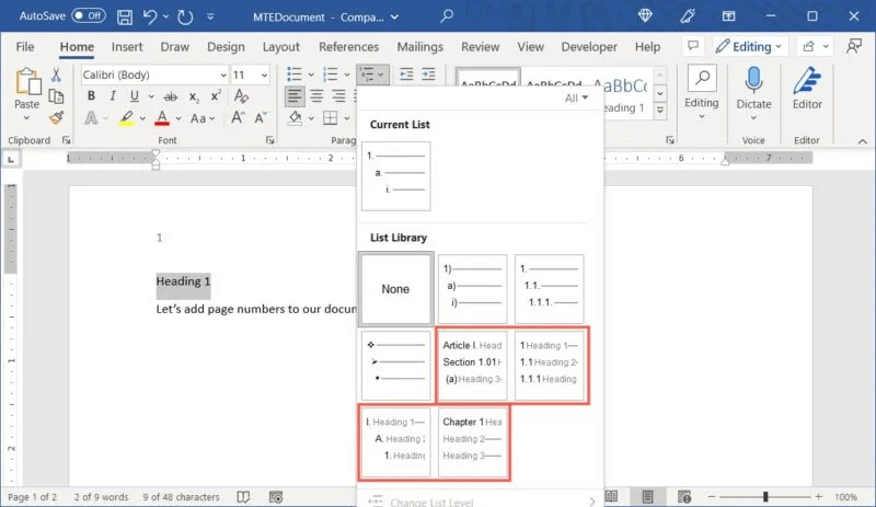 Multilevel-List-Heading-Chapter-Article-800x463.jpg كيفية إضافة وتنسيق أرقام الصفحات في Word