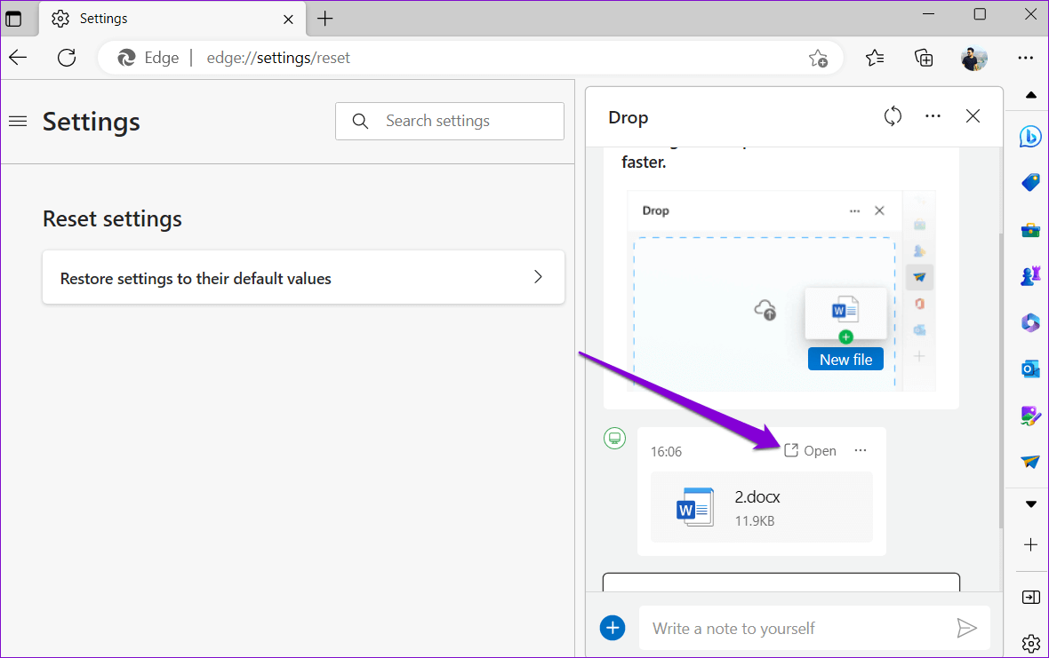 Open-File-From-Microsoft-Edge-Drop-Panel كيفية استخدام ميزة Drop على Microsoft Edge لمشاركة الملفات بين الأجهزة