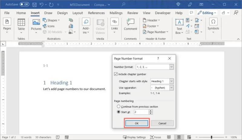 Page-Format-Ok-Button-800x463.jpg كيفية إضافة وتنسيق أرقام الصفحات في Word