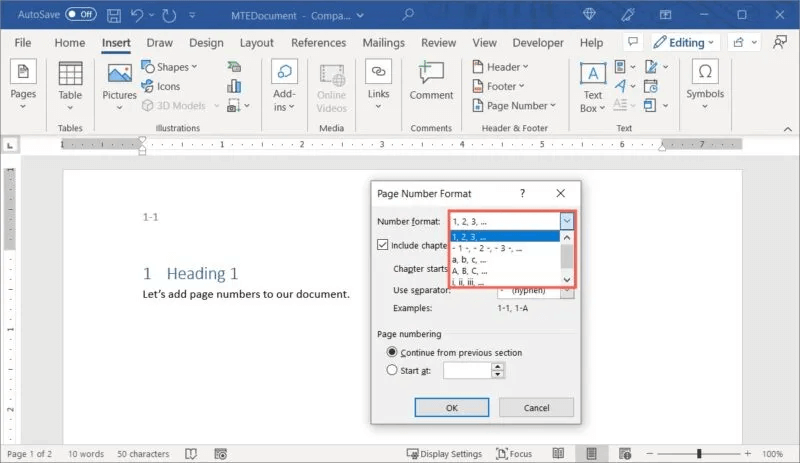 Page-Number-Format-800x463.jpg كيفية إضافة وتنسيق أرقام الصفحات في Word