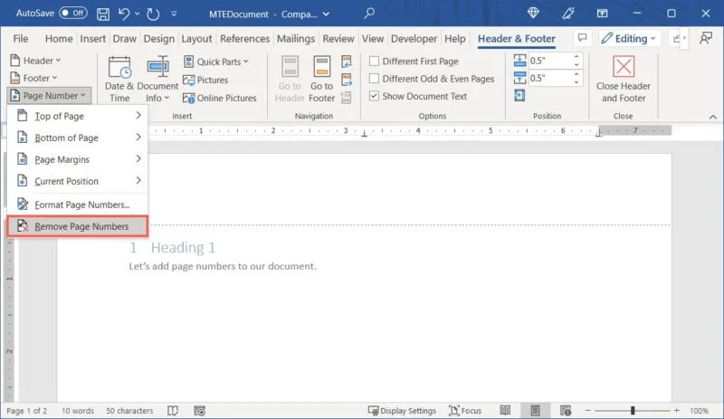 Remove-Page-Numbers-Word-800x463.jpg كيفية إضافة وتنسيق أرقام الصفحات في Word