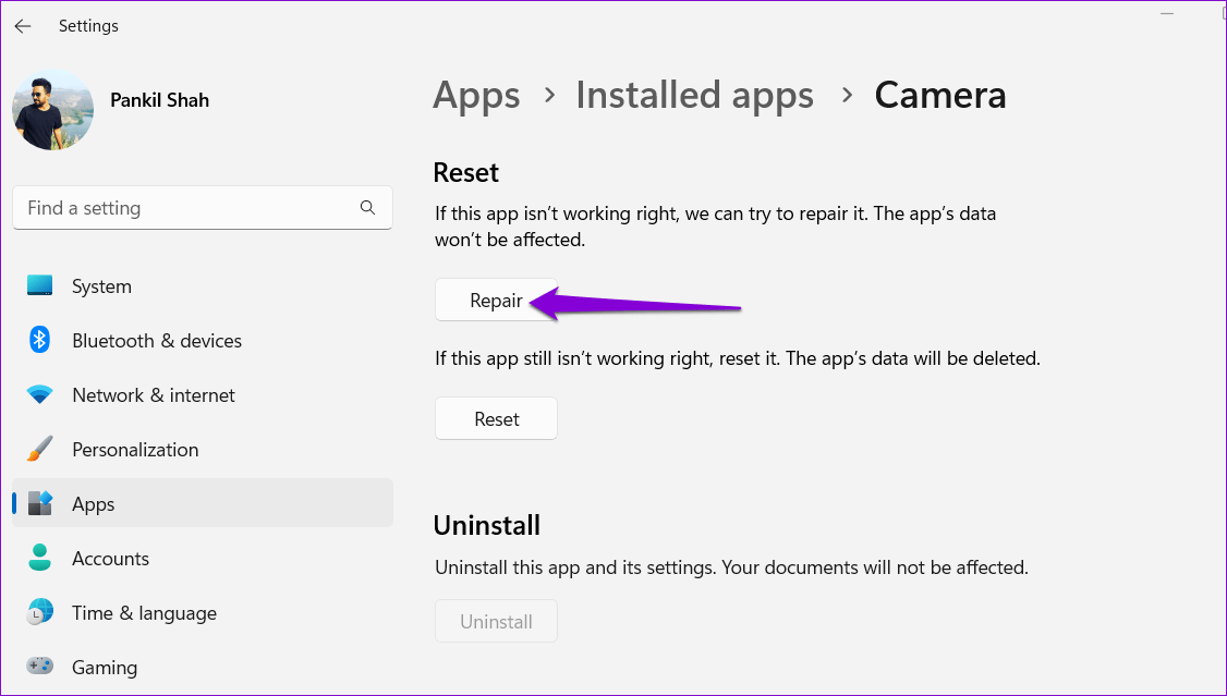 Repair-the-Camera-App-on-Windows أفضل 7 طرق لإصلاح خطأ جميع الكاميرات محجوزة في Windows 11