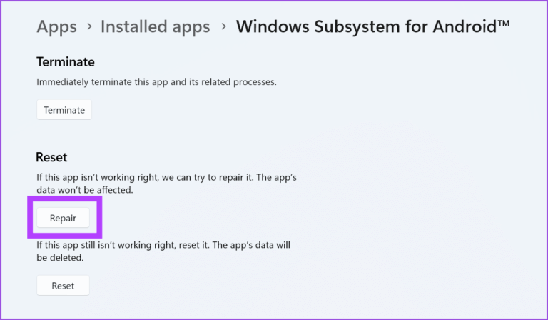 Repair-wsa-2-768x448-1 أفضل 7 طرق لإصلاح عدم عمل نظام Windows الفرعي لـ Android على Windows 11