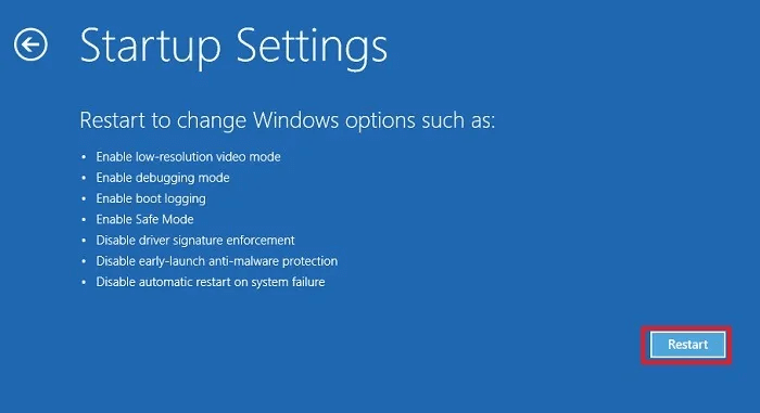 Restart-button-under-Startup-Settings.jpg كيفية إصلاح شاشة الموت السوداء في Windows