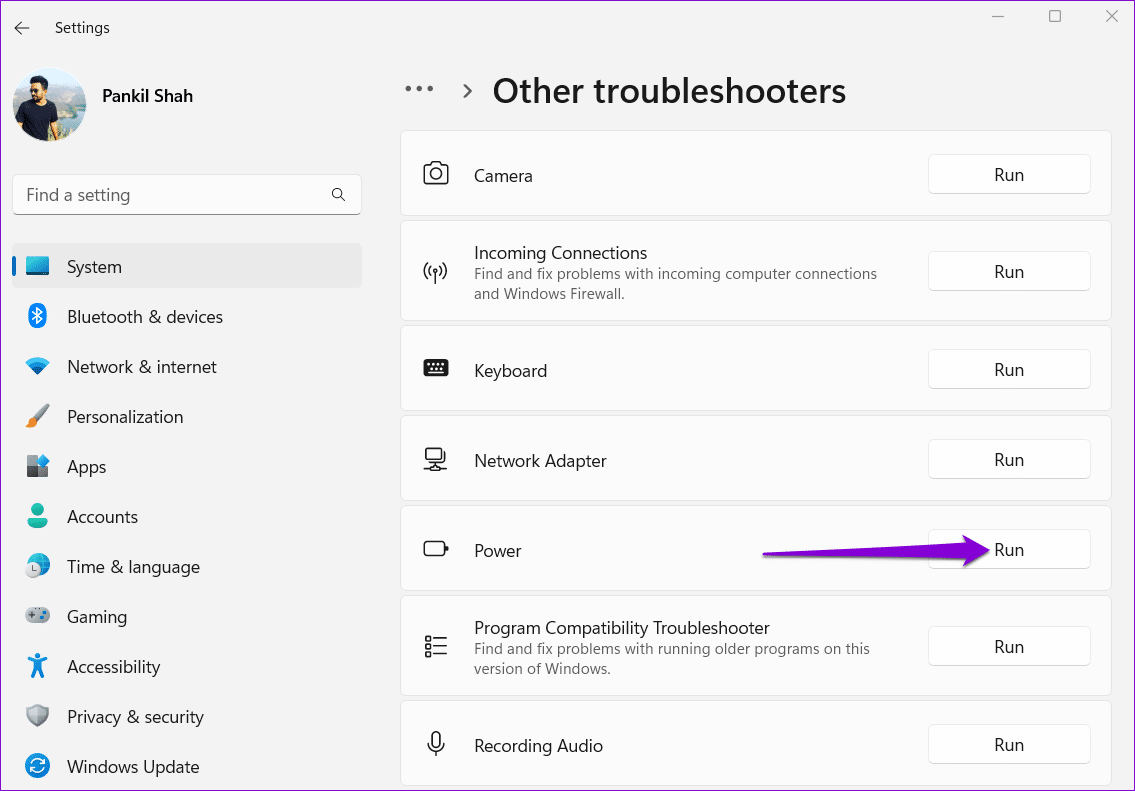 Run-Power-Troubleshooter-on-Windows-2 أفضل 6 طرق لإصلاح ظهور نسبة البطارية بشكل خاطئ على الكمبيوتر المحمول Windows 11