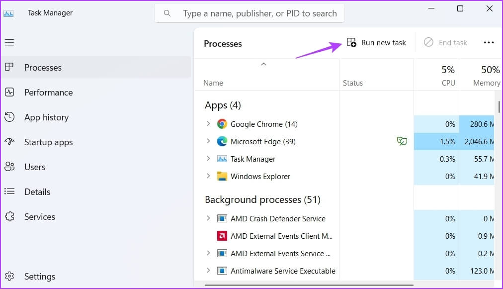 Run-new-task 7 طرق سريعة للوصول إلى لوحة التحكم على Windows 11