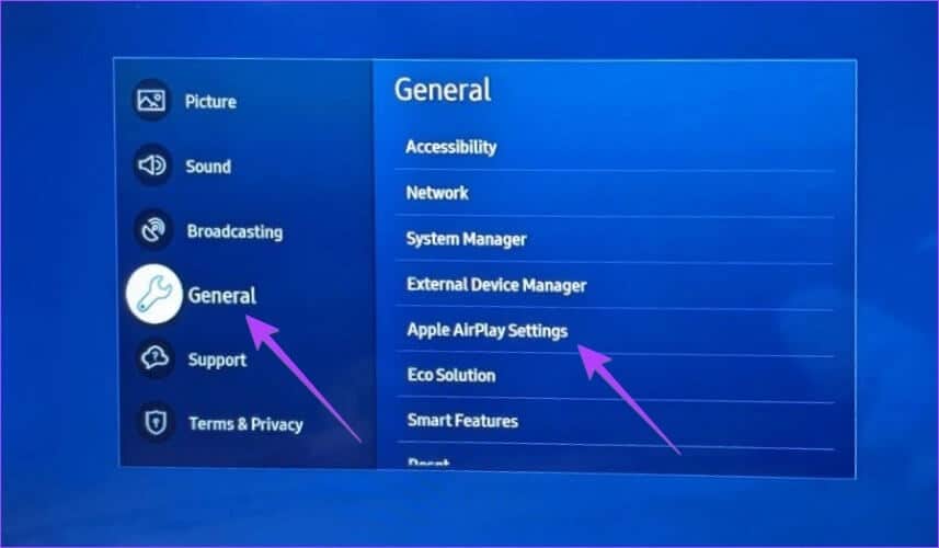 Samsung-TV-AirPlay-Settings أفضل 4 طرق لبث الفيديو أو عكس شاشة iPhone على Samsung TV