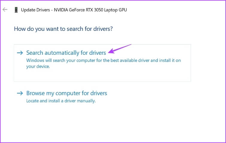 Search-automatically-for-drivers-4 أفضل 7 طرق لإصلاح مشكلة الشاشة السوداء في مكتبة Steam على Windows 11