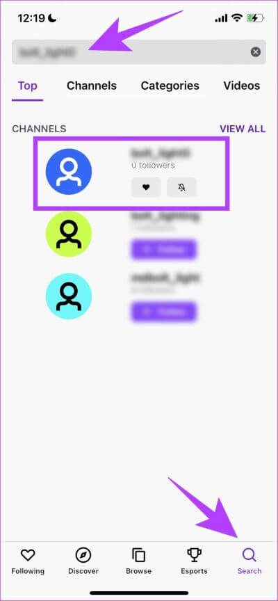 Search-for-User 5 طرق لحظر شخص ما على تطبيق Twitch لأجهزة iPhone و Android