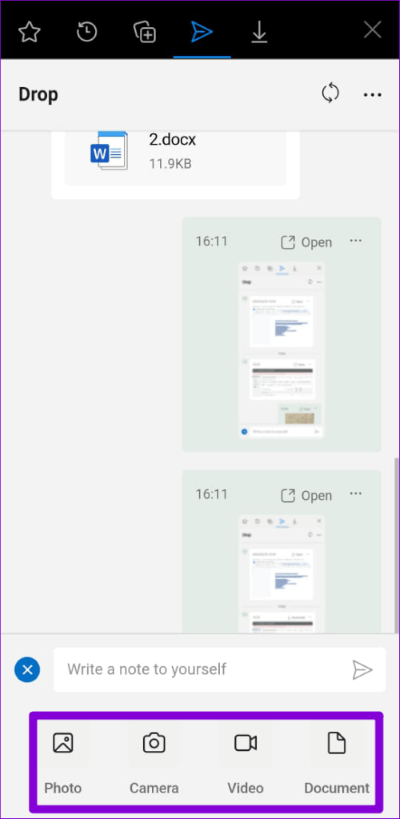 Select-File-Type-in-the-Drop-Feature-in-Microsoft-Edge-Mobile-500x1024-1 كيفية استخدام ميزة Drop على Microsoft Edge لمشاركة الملفات بين الأجهزة