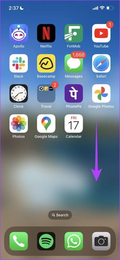 Swipe-Down-for-Control-Center-1 كيفية طمس الخلفية في مكالمات فيديو WhatsApp على iPhone و Android