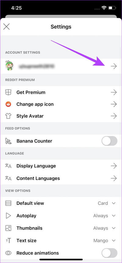 Tap-on-Account-Settings كيفية إيقاف المنشورات الموصى بها في موجز Reddit