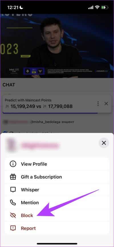 Tap-on-Block-in-Chat 5 طرق لحظر شخص ما على تطبيق Twitch لأجهزة iPhone و Android