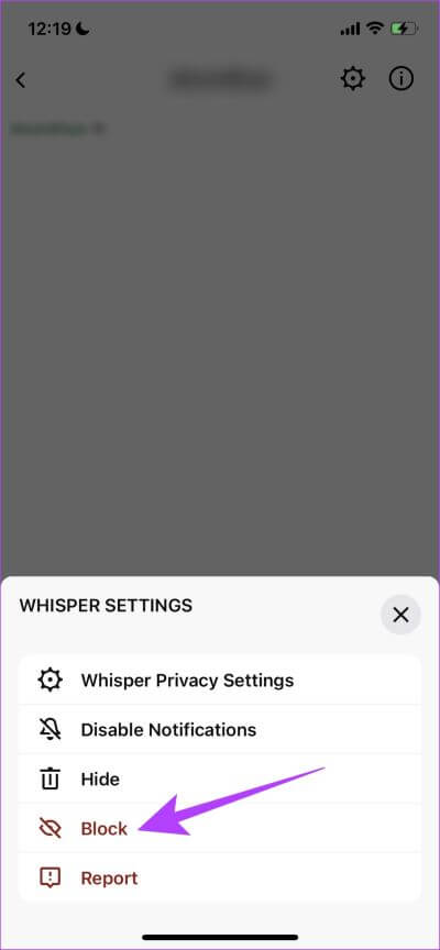 Tap-on-Block-in-Whisper 5 طرق لحظر شخص ما على تطبيق Twitch لأجهزة iPhone و Android