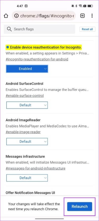 Tap-on-Relaunch-459x1024-1 كيفية قفل علامات تبويب التصفح المتخفي في Google Chrome على Android وسطح المكتب