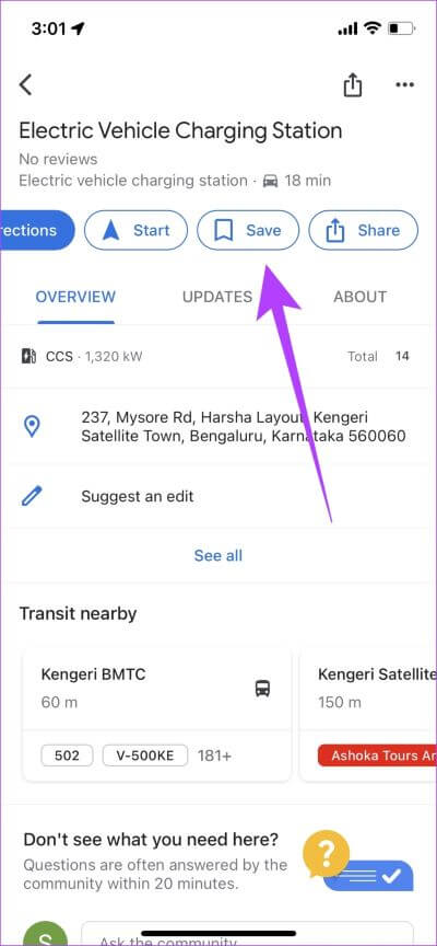 Tap-on-Save-1 كيفية البحث عن محطات شحن السيارات الكهربائية على Google Maps على Android و iPhone