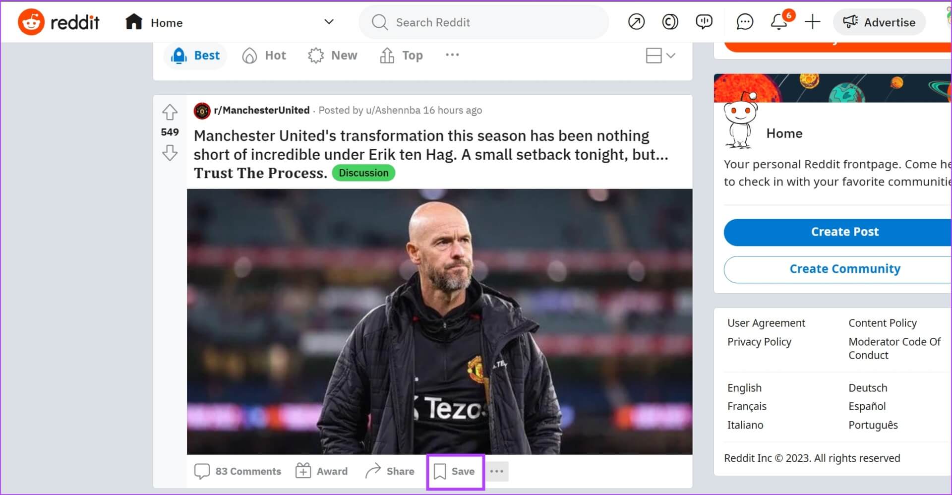 Tap-on-Save-2 كيفية مشاهدة المنشورات والتعليقات المحفوظة على Reddit (الكمبيوتر الشخصي والجوال)