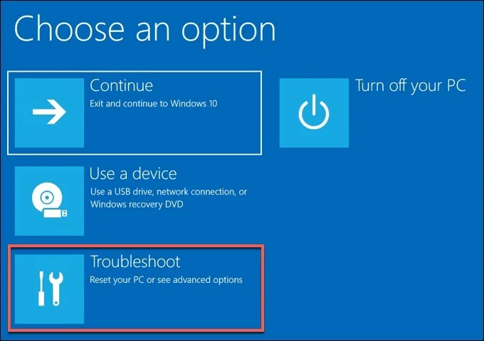 Troubleshoot-option-in-Recovery-mode..jpg كيفية إصلاح شاشة الموت السوداء في Windows