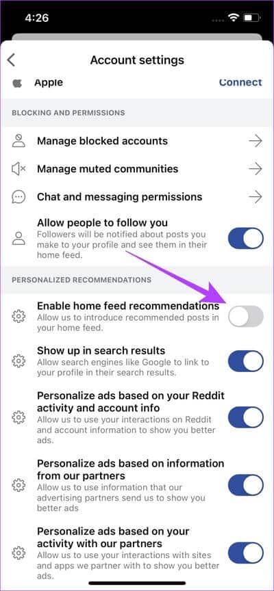 Turn-off-Enable-home-feed-reccomendations-1 كيفية إيقاف المنشورات الموصى بها في موجز Reddit