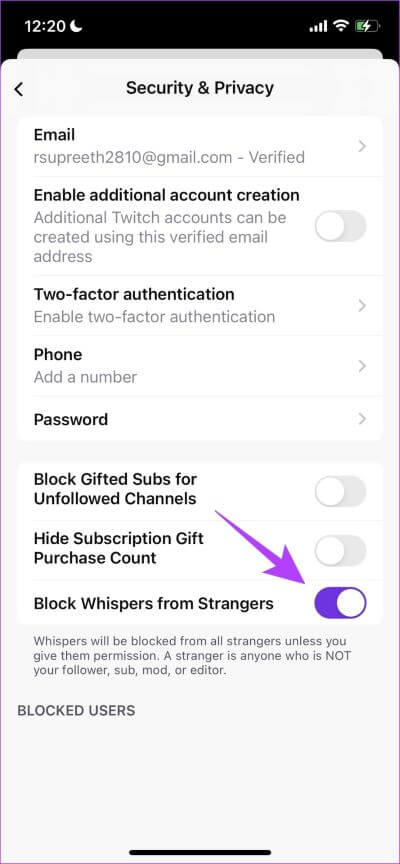 Turn-on-Block-Whispers-from-Strangers 5 طرق لحظر شخص ما على تطبيق Twitch لأجهزة iPhone و Android