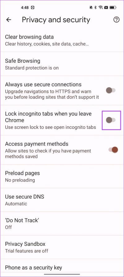 Turn-on-Toggle كيفية قفل علامات تبويب التصفح المتخفي في Google Chrome على Android وسطح المكتب
