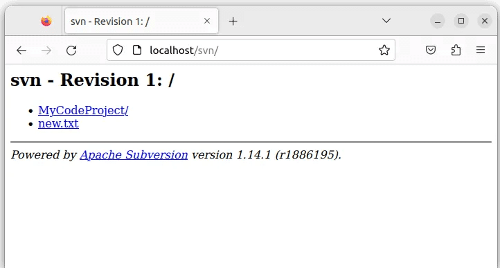 Ubuntu-Set-Up-Subversion-Localhost-Revision-1-Success-e1676423882790.png كيفية إعداد التحكم في إصدار Subversion في Ubuntu