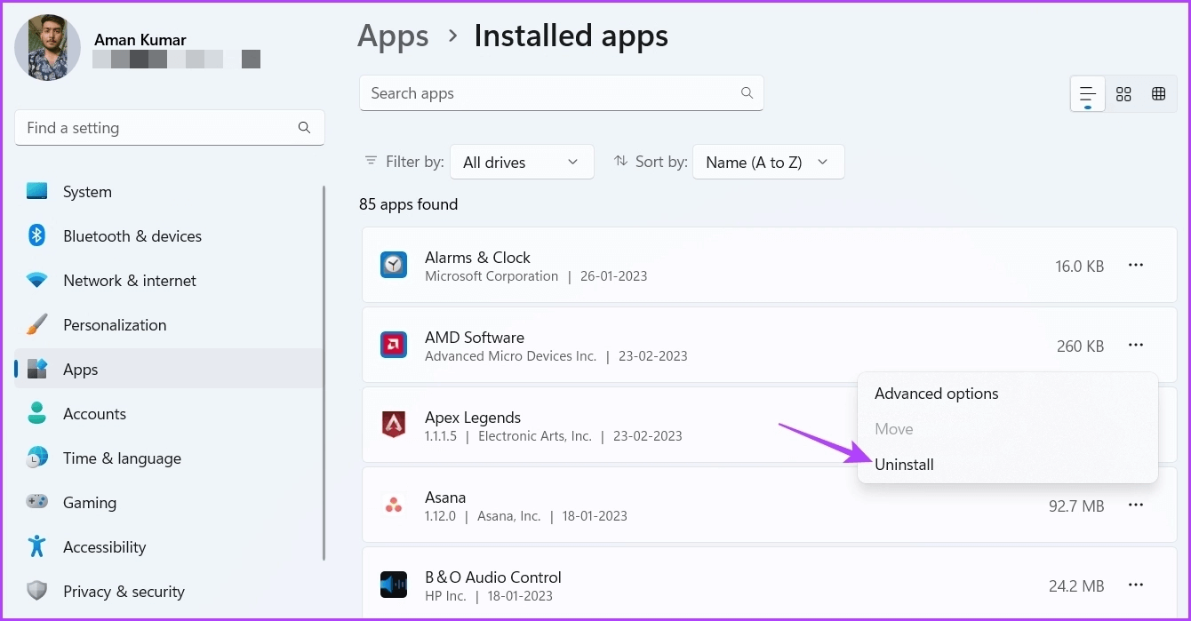 Uninstall-option-2 5 طرق سريعة لإلغاء تثبيت البرامج على Windows 11