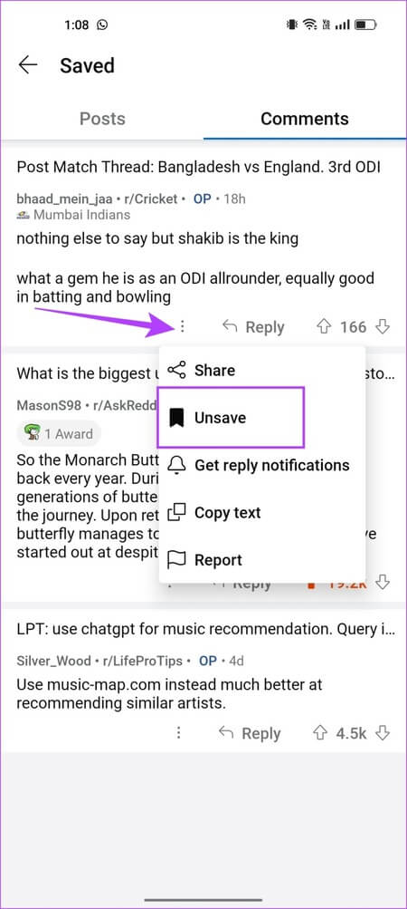 Unsave-Comment-1 كيفية مشاهدة المنشورات والتعليقات المحفوظة على Reddit (الكمبيوتر الشخصي والجوال)