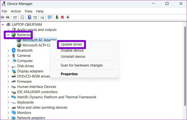 Update-Battery-Driver-on-Windows أفضل 6 طرق لإصلاح ظهور نسبة البطارية بشكل خاطئ على الكمبيوتر المحمول Windows 11